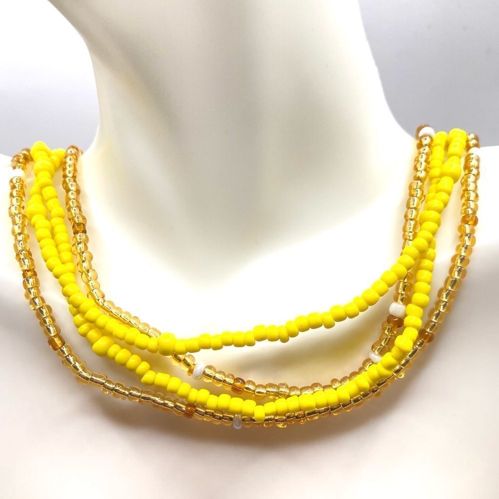 Yellow gold seed bead necklace waist or bracelet set